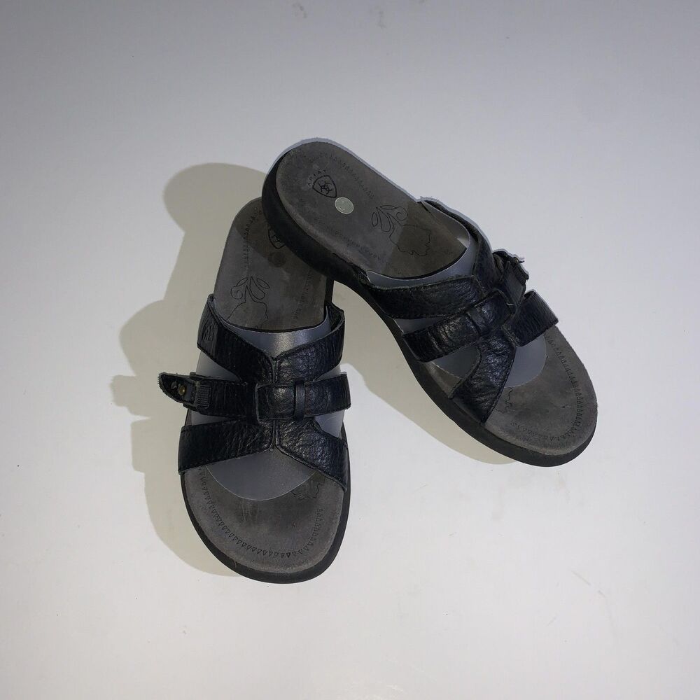 Ariat Shoes Womens Size 6.5B Black Leather Slide Sandals ATS Wedge Comfort